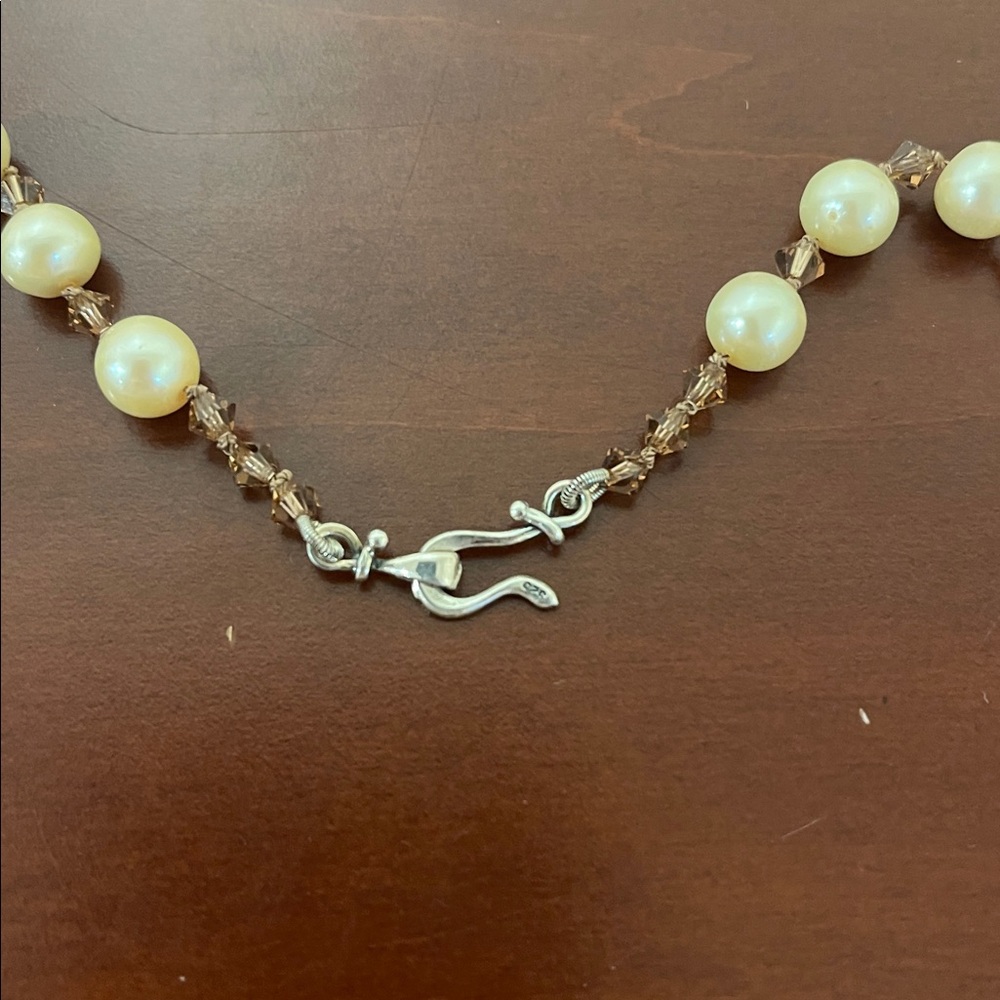 Freshwater Pearl, Swarovski Crystal, & Sterling Silver Artisan Necklace - 18” - Picture 7 of 8